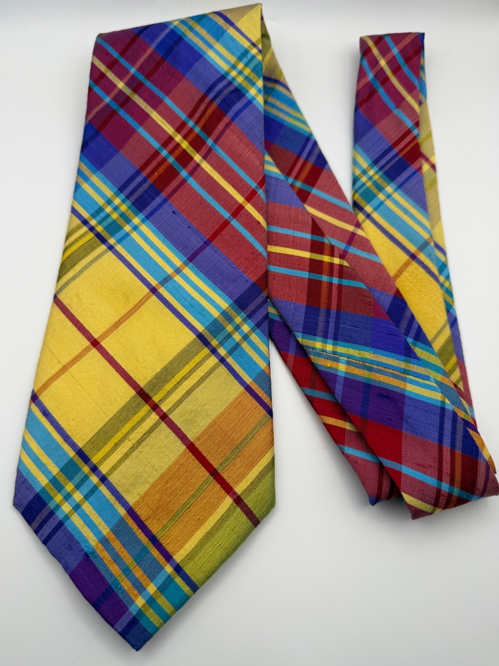 Polo Ralph Lauren 100% Silk Madras Plaid Tie Handmade Italy Multicolor